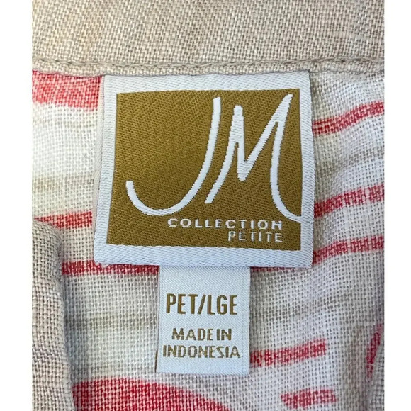 JM Collection Petite Womens L Cream Paisley V Neck  Linen Blouse - Picture 3 of 10